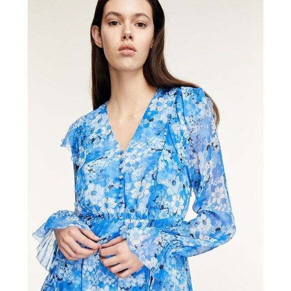 💕THE KOOPLES💕 Long Dress ~ Blue Floral Print Size 3 = EU 40 Large - Picture 5 of 16